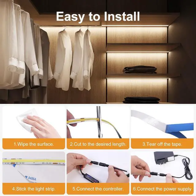 Alt view image 7 of 7 - COB LED Strip Lights 16.4Ft Dimmable White(2700K-6500K) LED Lights for Bedroom with RF Remote 24V Ultra Bright 2800 LEDs High Density Under Cabinet Lighting for DIY TV LED Backlight Mirror Kitchen