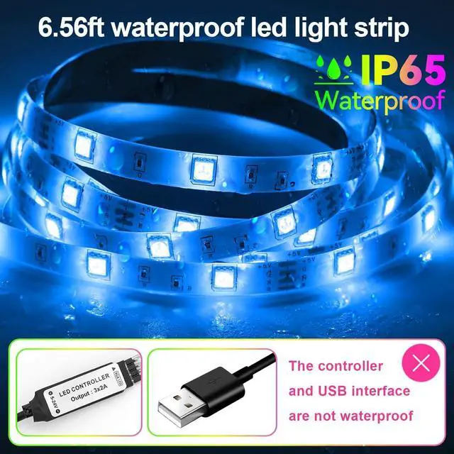 Alt view image 4 of 6 - LED Strip Lights 6.56Ft RGB LED Lights Strip for 40-60in TV Backlight RGB Color Strips Light Waterproof IP65 with Remote USB Bias LED Lights Kit for Bedroom PC Monitor Mirror Cabinet Desk