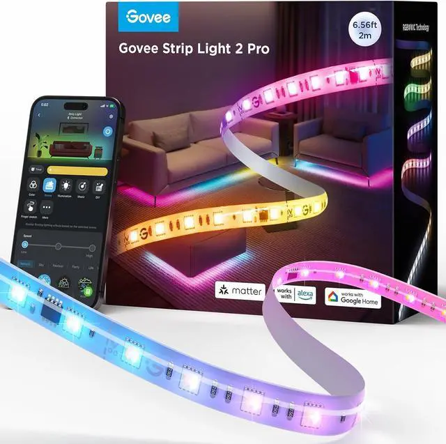 Main image of RGBIC Strip Light 2 Pro with Matter 6.56ft Smart LED Strip Lights Compatible with Alexa and Google Assistant Color Changing LED Lights for Bedroom Cabinet Party Gaming Desk Home Decor
