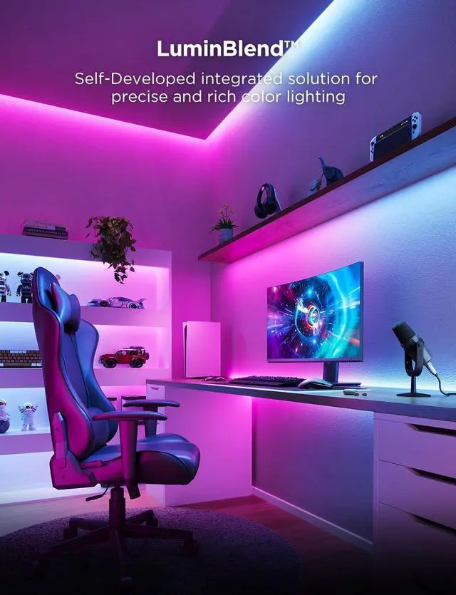 Alt view image 5 of 7 - RGBIC Strip Light 2 Pro with Matter 6.56ft Smart LED Strip Lights Compatible with Alexa and Google Assistant Color Changing LED Lights for Bedroom Cabinet Party Gaming Desk Home Decor