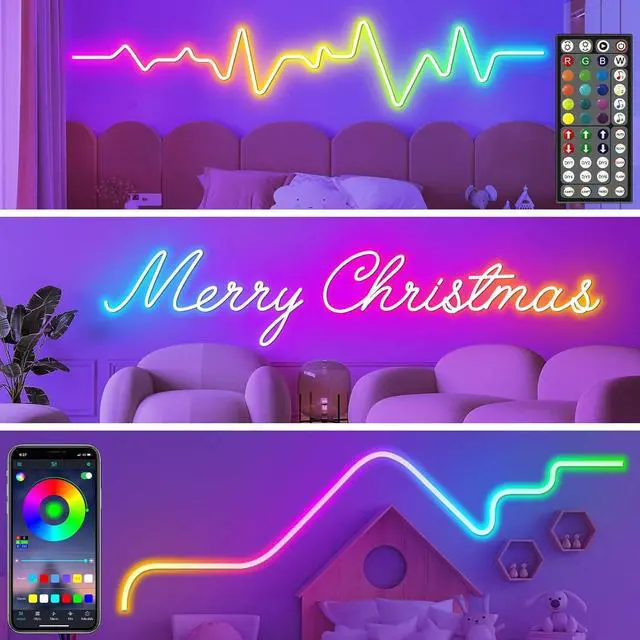 Alt view image 4 of 7 - 32.8Ft Neon Rope Lights Flexible Led Rope Lights Control with App/Remote Multiple Modes Rope Lights IP65 Outdoor RGB Led Neon Lights Waterproof Music Sync Gaming Led Light Strip (32.8FT)