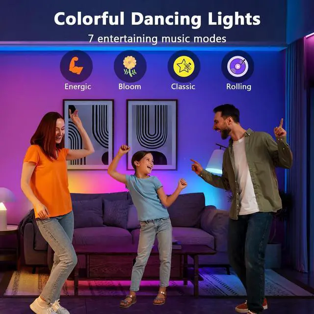 Alt view image 6 of 7 - RGB Smart LED Strip Lights 16.4ft LED Lights for Bedroom Bluetooth APP Control DIY Multiple Colors on One Line Color Changing LED Strip Lighting Music Sync USB Powered