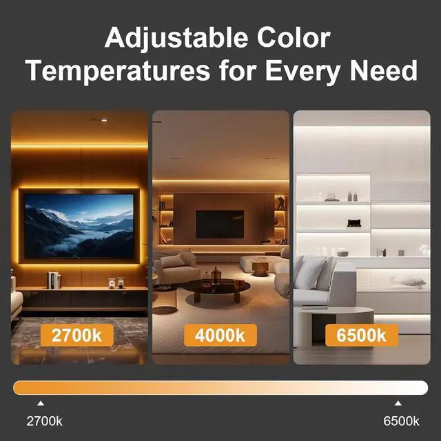 Alt view image 6 of 7 - COB LED Strip Lights 16.4Ft Dimmable White(2700K-6500K) LED Lights for Bedroom with RF Remote 24V Ultra Bright 2800 LEDs High Density Under Cabinet Lighting for DIY TV LED Backlight Mirror Kitchen