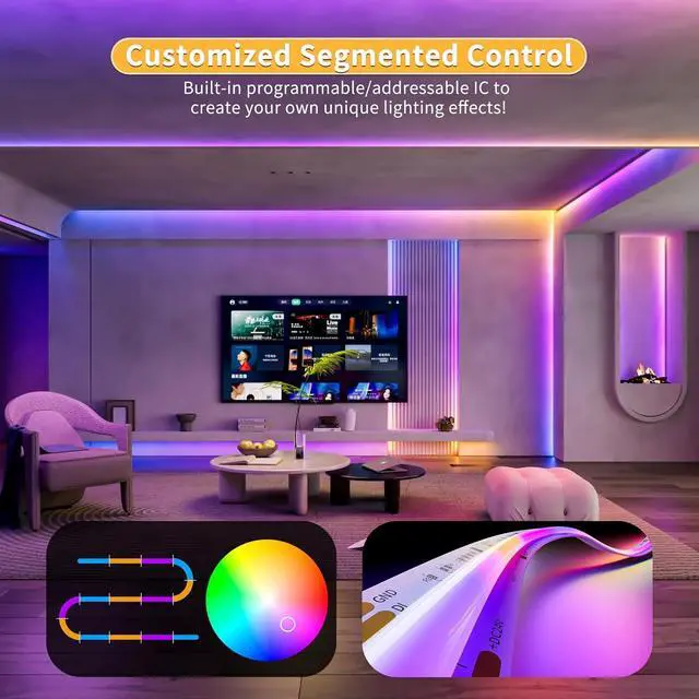 Alt view image 4 of 7 - RGB Smart IC COB LED Strip Light Addressable 16.4ft/5m UL-Listed 24V Color Flowing Strip Light Multicolor Flexible Tape Light for TV Party DIY Decoration(Without Controller&Power Supply)