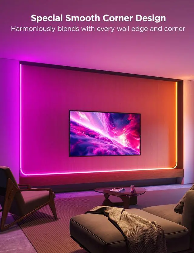 Alt view image 3 of 7 - Neon Rope Light for Wall Lining LED Rope Lights Work with Matter Google Assistant Alexa 16.4ft RGBIC Strip Lights with Smart App Control and Music Sync for Living Room Bedroom Wall Corners