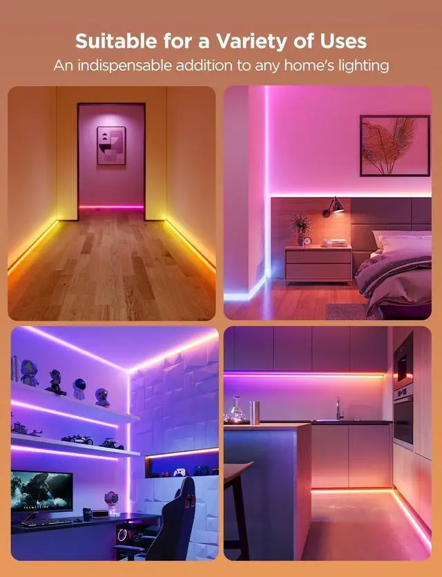 Alt view image 5 of 7 - Neon Rope Light for Wall Lining LED Rope Lights Work with Matter Google Assistant Alexa 16.4ft RGBIC Strip Lights with Smart App Control and Music Sync for Living Room Bedroom Wall Corners
