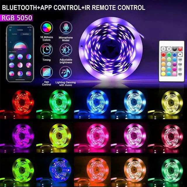 Alt view image 3 of 7 - 25ft LED Strip Lights USB-Powered Color Changing RGB LED Strip Lights for Bedroom/TV Backlight/Gaming Lighting Music Sync SMD 5050 Flexible LED Lights with Remote/APP Control