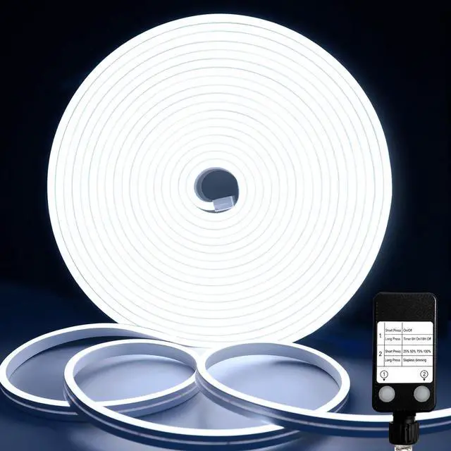 Main image of 33Ft Neon Rope Lights 1200 LED Strip Lights with Timer Dimmable 24V Flexible Outdoor Neon Strip Light Waterproof Neon LED Strip for Bedroom DIY Wall Decor (Cool White)