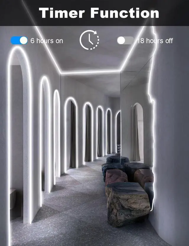 Alt view image 2 of 7 - 33Ft Neon Rope Lights 1200 LED Strip Lights with Timer Dimmable 24V Flexible Outdoor Neon Strip Light Waterproof Neon LED Strip for Bedroom DIY Wall Decor (Cool White)