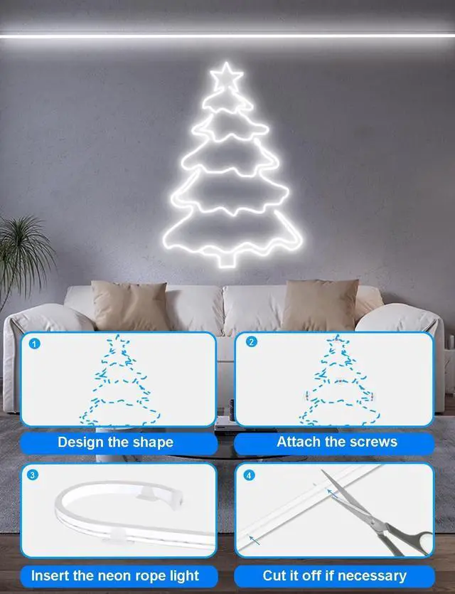 Alt view image 7 of 7 - 33Ft Neon Rope Lights 1200 LED Strip Lights with Timer Dimmable 24V Flexible Outdoor Neon Strip Light Waterproof Neon LED Strip for Bedroom DIY Wall Decor (Cool White)