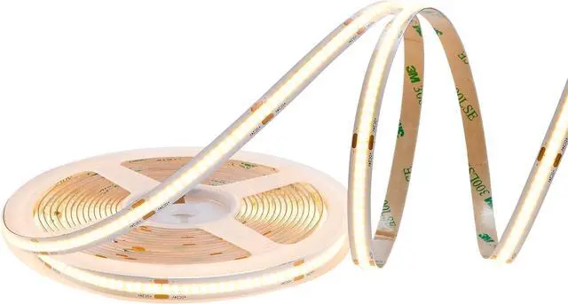 Alt view image 2 of 7 - 16.5 ft. COB LED Strip Light Spool Plug-in Or Hardwired with Power Supply 3000K Warm White Dimmable Self Adhesive Cuttable Rope Tape Light Roll for Bedroom Kitchen and Mirror