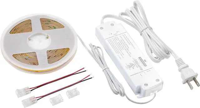 Alt view image 3 of 7 - 16.5 ft. COB LED Strip Light Spool Plug-in Or Hardwired with Power Supply 3000K Warm White Dimmable Self Adhesive Cuttable Rope Tape Light Roll for Bedroom Kitchen and Mirror