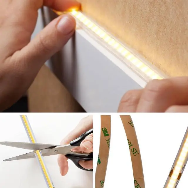 Alt view image 7 of 7 - 16.5 ft. COB LED Strip Light Spool Plug-in Or Hardwired with Power Supply 3000K Warm White Dimmable Self Adhesive Cuttable Rope Tape Light Roll for Bedroom Kitchen and Mirror