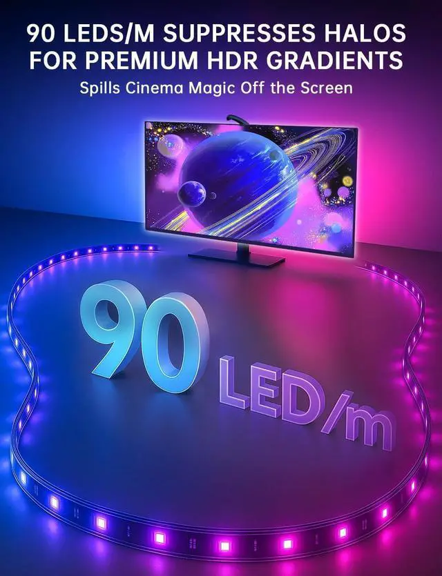 Alt view image 3 of 7 - TV LED Backlight Sync to Screen  14.7ft LED Lights for 55-65 Inch TVs & PC Monitors Smart App Control TV Lights That Change with TV USB-C Powered RGB Strip Lighting