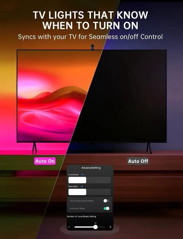 Alt view image 6 of 7 - TV LED Backlight Sync to Screen  14.7ft LED Lights for 55-65 Inch TVs & PC Monitors Smart App Control TV Lights That Change with TV USB-C Powered RGB Strip Lighting