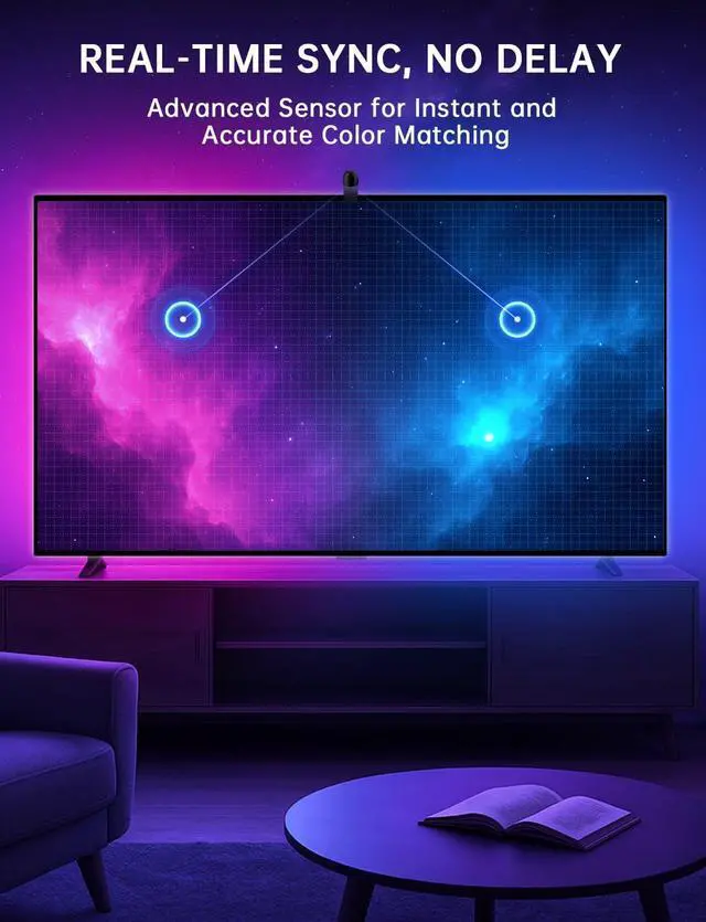 Alt view image 7 of 7 - TV LED Backlight Sync to Screen  14.7ft LED Lights for 55-65 Inch TVs & PC Monitors Smart App Control TV Lights That Change with TV USB-C Powered RGB Strip Lighting