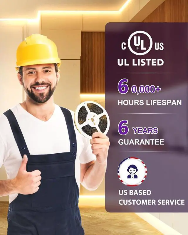 Alt view image 3 of 7 - COB LED Strip Lights Warm White 3000K 16.4ft Premium 12V Tape Light High Density 2400 LEDs 305+ LM/FT CRI 90+ IP30 Lighting for Kitchen Cabinets UL Listed (Power Source Not Included)