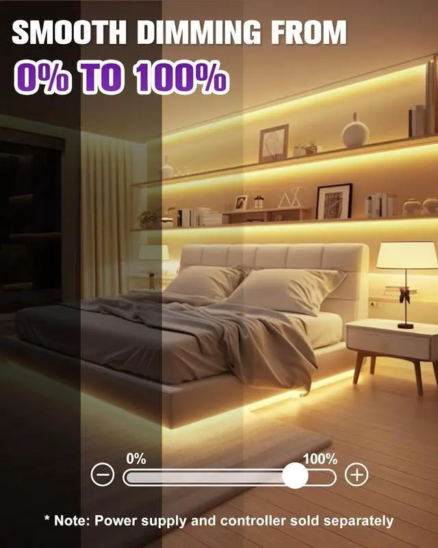 Alt view image 5 of 7 - COB LED Strip Lights Warm White 3000K 16.4ft Premium 12V Tape Light High Density 2400 LEDs 305+ LM/FT CRI 90+ IP30 Lighting for Kitchen Cabinets UL Listed (Power Source Not Included)