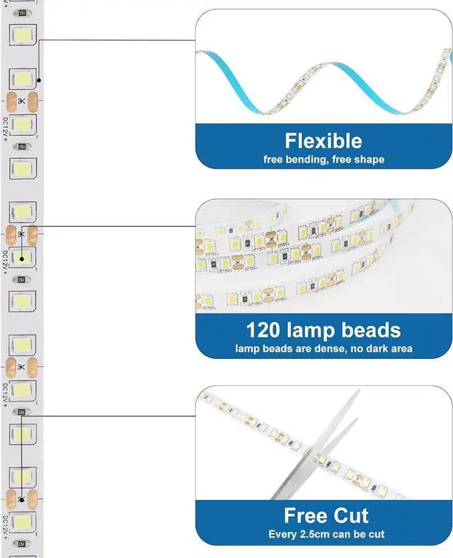 Alt view image 5 of 6 - White LED Strip Lights 16.4ft Dimmable Smart LED Light Strip 6500K Bright Daylight White Strong Adhesive 600 LEDs Flexible Tape Lights for Vantiy Mirror Kitchen Cabinet Bedroom