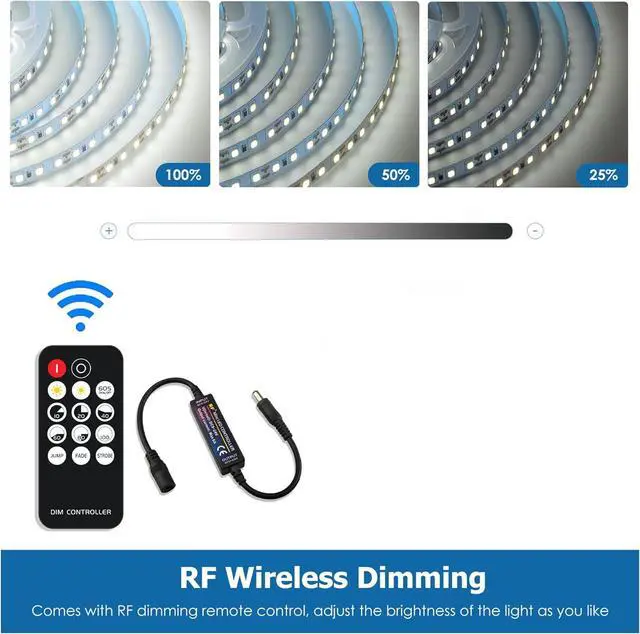 Alt view image 4 of 6 - White LED Strip Lights 16.4ft Dimmable Smart LED Light Strip 6500K Bright Daylight White Strong Adhesive 600 LEDs Flexible Tape Lights for Vantiy Mirror Kitchen Cabinet Bedroom