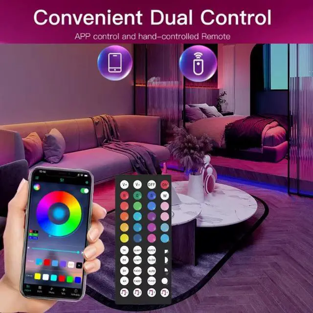 Alt view image 3 of 5 - Battery Operated LED Strip Lights 20ft RGB Color Changing Music Sync Remote & App Control for Bedroom Party TV Decor (20ft)