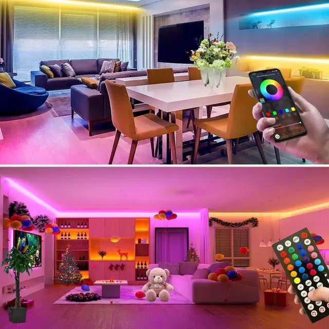 Alt view image 4 of 5 - Battery Operated LED Strip Lights 20ft RGB Color Changing Music Sync Remote & App Control for Bedroom Party TV Decor (20ft)