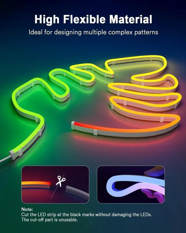 Alt view image 6 of 7 - Smart RGBAICW Neon Rope Lights Indoor 16.4ft Led Strip Light Works with Alexa/Google Assistant Warm White to Cool White Rope Light for Bedroom Wall Decor Halloween Christmas 180LEDs/m