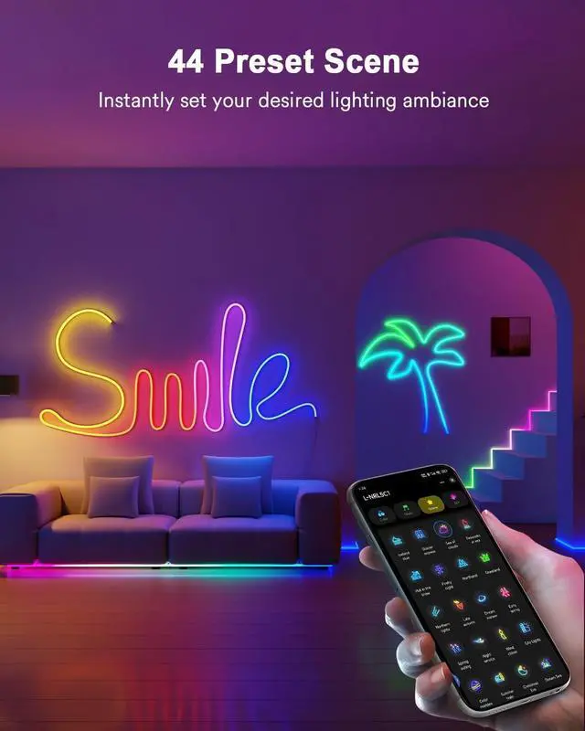 Alt view image 7 of 7 - Smart RGBAICW Neon Rope Lights Indoor 16.4ft Led Strip Light Works with Alexa/Google Assistant Warm White to Cool White Rope Light for Bedroom Wall Decor Halloween Christmas 180LEDs/m