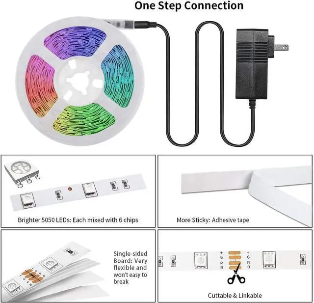 Alt view image 6 of 7 - RGB LED Strip Lights 32.8ft 4096 DIY Colors Rope Lights with Memory Function Self-Adhesive Color Changing Light Strip with Remote 30mins Timing Off LED Tape Light Kits for Home Decor