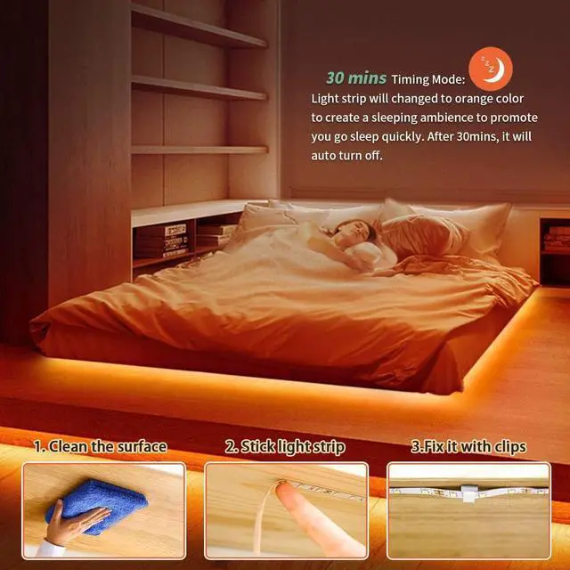 Alt view image 4 of 7 - RGB LED Strip Lights 32.8ft 4096 DIY Colors Rope Lights with Memory Function Self-Adhesive Color Changing Light Strip with Remote 30mins Timing Off LED Tape Light Kits for Home Decor