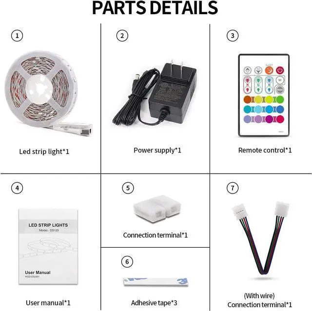 Alt view image 7 of 7 - RGB LED Strip Lights 32.8ft 4096 DIY Colors Rope Lights with Memory Function Self-Adhesive Color Changing Light Strip with Remote 30mins Timing Off LED Tape Light Kits for Home Decor