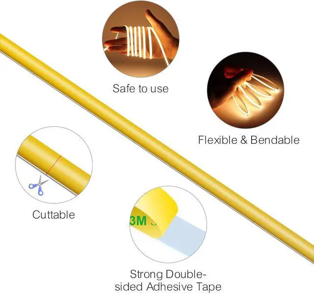 Alt view image 5 of 7 - COB LED Strip Light 16.4FT 12V 3000k Narrow Width 5mm Super Bright CRI 90+ Dotless LED Tape Light 400LEDs/M Cuttable Flexible Dimmable Light Strip for Indoor Home Decor (No Power Supply)