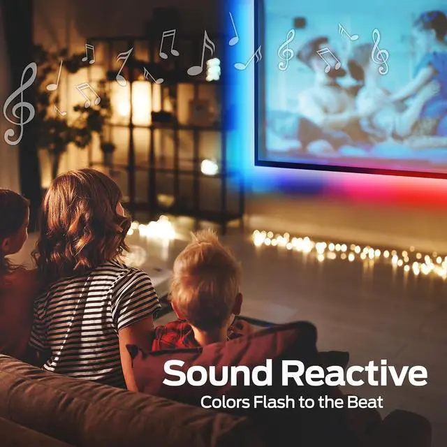 Alt view image 2 of 7 - 13.1ft Color Flow Multi-Color LED Light Strip Indoor Fun Flash Mode Remote Control Dimmable Self Adhesive Timer 120 RGB+IC LEDs USB Powered Multi-White Sound Reactive