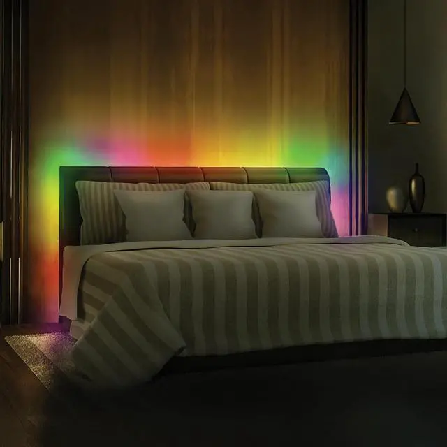 Alt view image 6 of 7 - 13.1ft Color Flow Multi-Color LED Light Strip Indoor Fun Flash Mode Remote Control Dimmable Self Adhesive Timer 120 RGB+IC LEDs USB Powered Multi-White Sound Reactive