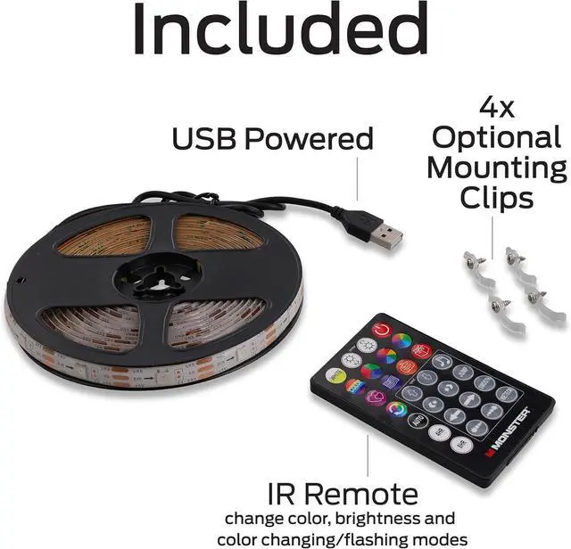 Alt view image 7 of 7 - 13.1ft Color Flow Multi-Color LED Light Strip Indoor Fun Flash Mode Remote Control Dimmable Self Adhesive Timer 120 RGB+IC LEDs USB Powered Multi-White Sound Reactive