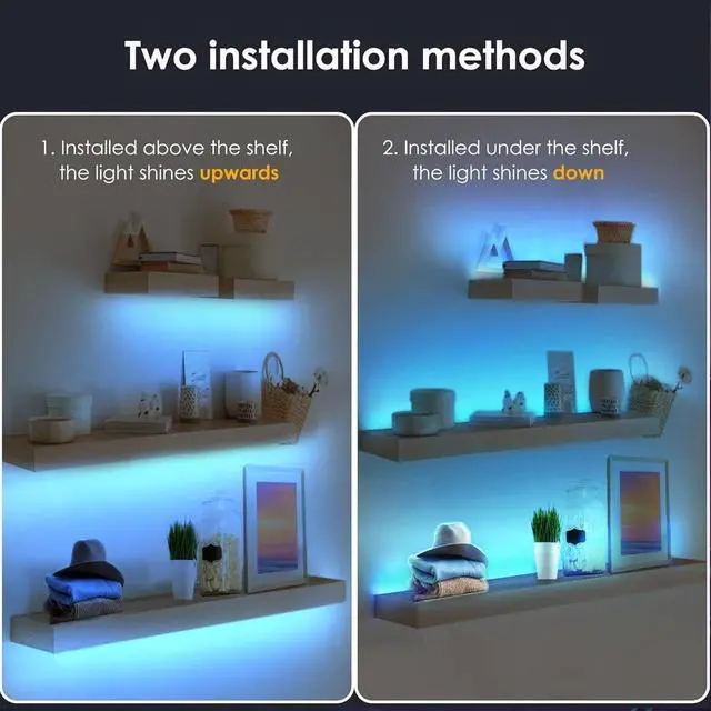 Alt view image 3 of 7 - Battery Powered LED Strip Lights Wireless RGB LED Strip Lights with 24 Keys Remote Control 20 inch x 3 Pack for Kitchen Under Cabinet Lighting Shelves Under Counter Closet Cordless Click Light