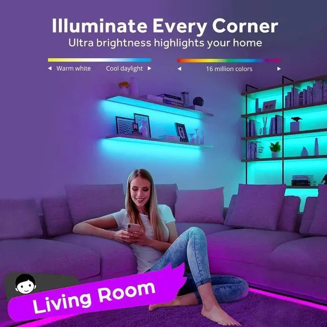 Alt view image 7 of 7 - Battery Powered LED Strip Lights Wireless RGB LED Strip Lights with 24 Keys Remote Control 20 inch x 3 Pack for Kitchen Under Cabinet Lighting Shelves Under Counter Closet Cordless Click Light