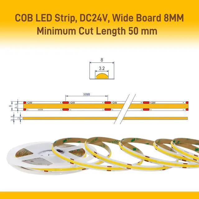 Alt view image 2 of 7 - COB LED Strip Lights Warm White 24V Dimmable led Light Strip KIT with Remote and app Control 2700K 9.84FT/3m 8mm Wide Ra>90 Cuttable Flexible Strip Lights for Bedroom TV Lights Cabinet