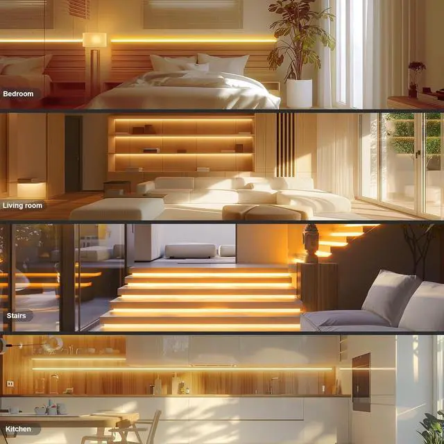 Alt view image 7 of 7 - COB LED Strip Light 40ft/12m (1 Roll) Warm White 3000K High Lumen CRI 90+ with UL Listed Power Adapter RF Remote for Bedroom Counter Under Cabinet Kitchen Projects