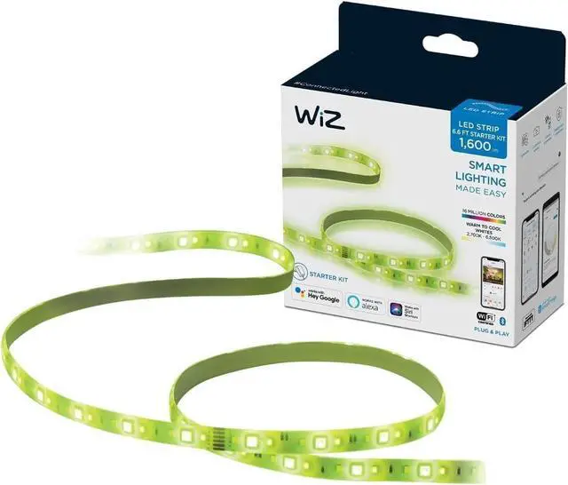 WiZ 6FT RGB Wi-Fi LED Smart Color Changing Light Strip - Connects to Your Existing 2.4Ghz Wi-Fi - Control with Wiz Connected App - Works with Google Home Alexa and Siri Shortcuts - No Hub Required
