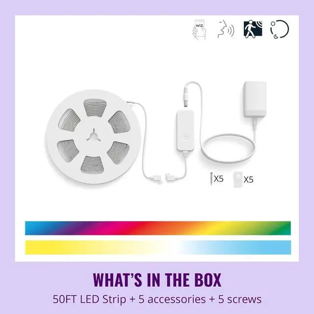 Alt view image 2 of 7 - WiZ LED Smart Light Strip - Sunset to Sunrise Automation + Preset Light Modes + Control with Voice or App Full Color RGB Works with Alexa Google Home and HomeKit - 50 ft Cut to Fit