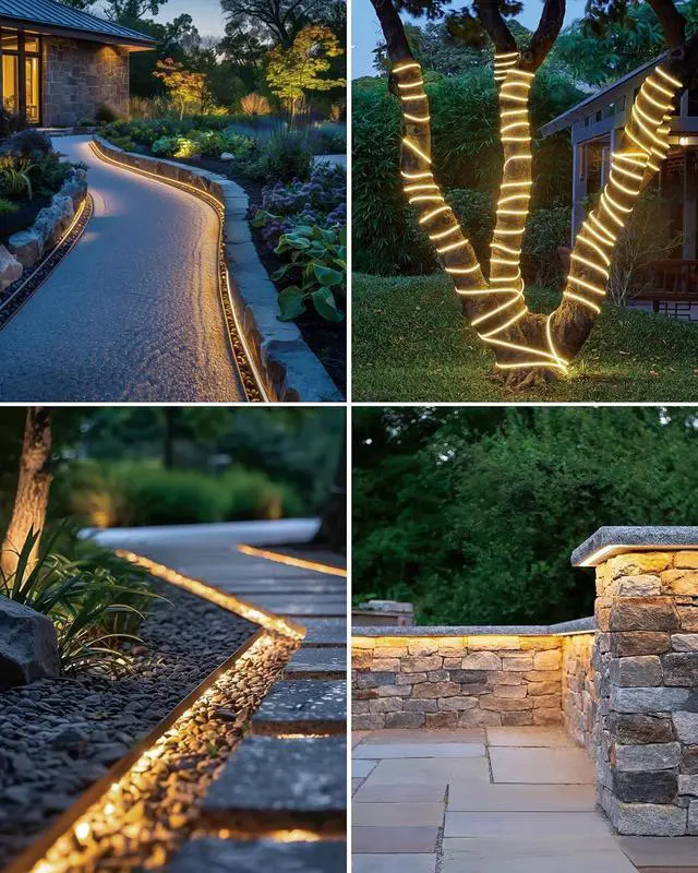 Alt view image 3 of 7 - 32.8FT Solar LED Strip Lights Outdoor Warm White 600LEDs Solar & USB Powered Dimmable Strip Lights with Remote IP65Waterproof LED Strips for Gazebo Balcony Swimming Pool Deck Decor