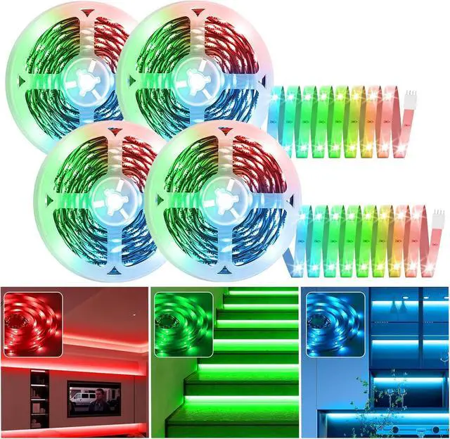 Main image of 131.2ft LED Strip Lights(4 Rolls of 32.8ft) 480LEDs 5050 RGB Color Changing LED Light Strips with 4-Pin Connector Self-adhesive Flexible LED Rope Lights DIY Cuttable LED Lights for Lighting Decoration