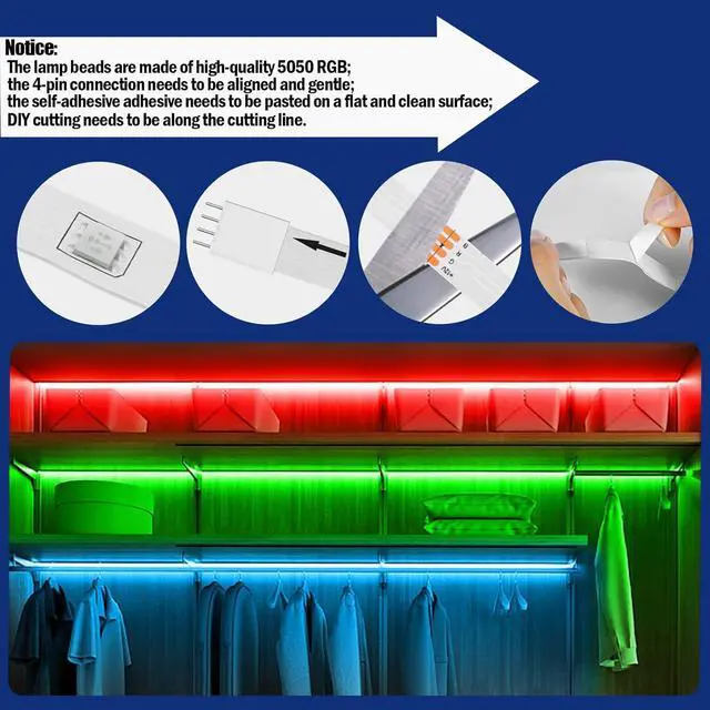 Alt view image 3 of 5 - 131.2ft LED Strip Lights(4 Rolls of 32.8ft) 480LEDs 5050 RGB Color Changing LED Light Strips with 4-Pin Connector Self-adhesive Flexible LED Rope Lights DIY Cuttable LED Lights for Lighting Decoration