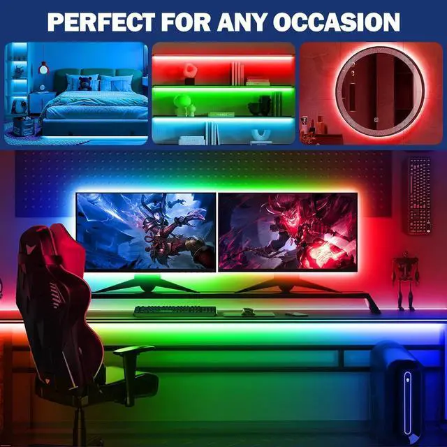 Alt view image 4 of 5 - 131.2ft LED Strip Lights(4 Rolls of 32.8ft) 480LEDs 5050 RGB Color Changing LED Light Strips with 4-Pin Connector Self-adhesive Flexible LED Rope Lights DIY Cuttable LED Lights for Lighting Decoration