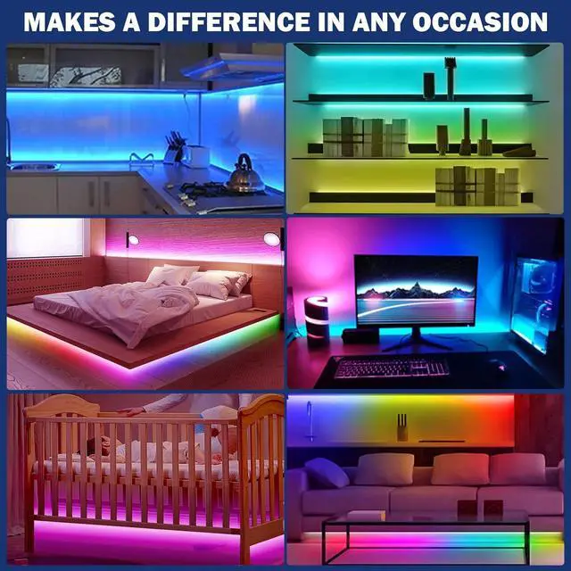 Alt view image 5 of 5 - 131.2ft LED Strip Lights(4 Rolls of 32.8ft) 480LEDs 5050 RGB Color Changing LED Light Strips with 4-Pin Connector Self-adhesive Flexible LED Rope Lights DIY Cuttable LED Lights for Lighting Decoration