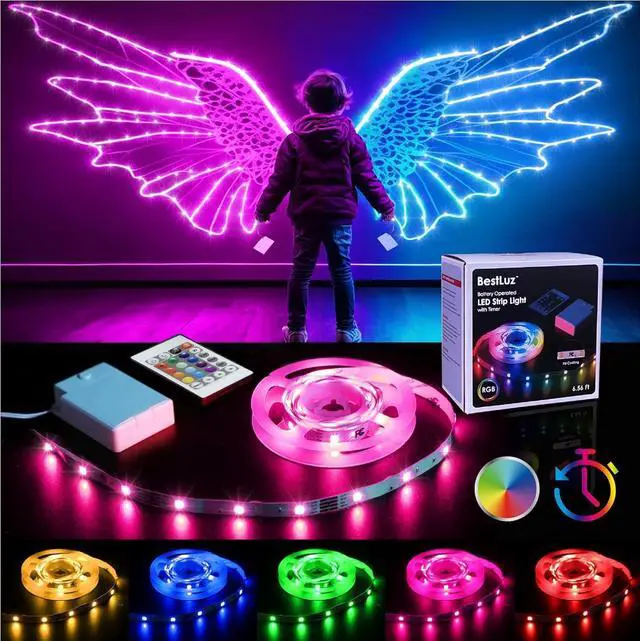 Main image of Battery Powered LED Strip Lights with Timer 6.56 ft RGB DIY Lights with Remote Control for Bedroom TV Party Piano Cabinet Decor Indoor Use