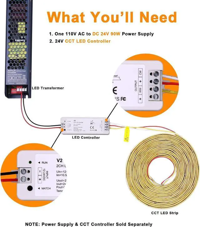 Alt view image 7 of 7 - 24V COB LED Strip Lights White CCT 2700K-6000K 610LM/FT Ultra Bright UL Listed 16.4ft 640LEDs/M High Density CRI 92+ 90W Dimmable Tunable White LED Tape Light for Commercial Residential