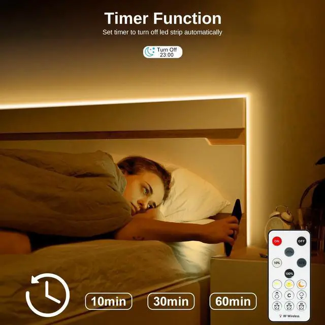 Alt view image 3 of 7 - COB LED Strip Light Warm White 3000K 32.8ft Dimmable Bright 24V Led Tape Light with RF Remote Indoor COB Led Lights for Bedroom Kitchen Under Cabinet DIY Lighting 1 Rolls of 32.8ft