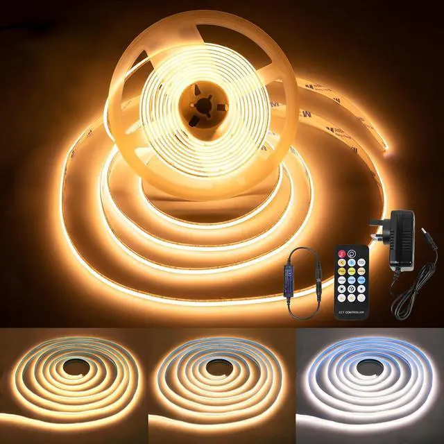 Main image of COB Led Strip Light 16.4ft Warm White LED Lights for Bedroom Ultra Bright 24V Cabinet Strip Lighting with Remote Control Ambient Mood Lighting for DIY Mirror TV Nightstand Kitchen